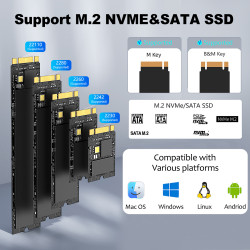 4 Bay NVME/SATA Docking Station, Aluminum USB C SSD Enclosure Adapter for M.2 NVME SATA SSD