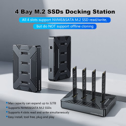 4 Bay NVME/SATA Docking Station, Aluminum USB C SSD Enclosure Adapter for M.2 NVME SATA SSD