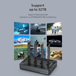 4 Bay NVME/SATA Docking Station, Aluminum USB C SSD Enclosure Adapter for M.2 NVME SATA SSD