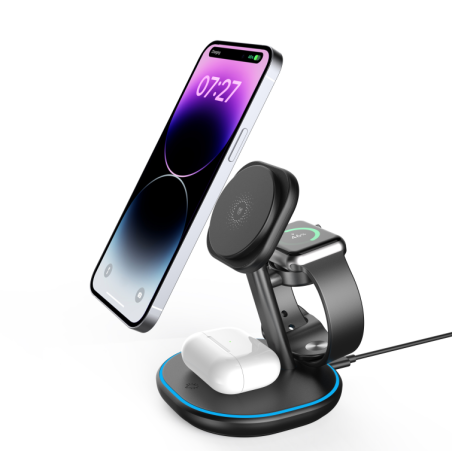 Magnetic 3 in 1 Wireless Charging Station, Fast Wireless Charger, 15W Qi2 Wireless Charger Stand for iPhone 16/15
