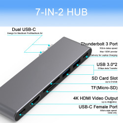7 in 2 USB C Hub for MacBook Pro/ MacBoook Air M1, USB-C Docking Station with 4K HDMI, 100W PD, Micro/SD Card Reader, USB 3.0