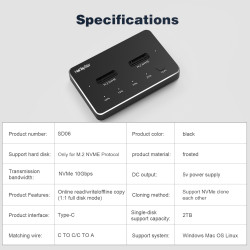 NVMe Clone Docking station, Tool-Free Dual Bay M.2 NVMe Enclosure for M.2 SSD M and M+B Key,One Key Copy Function