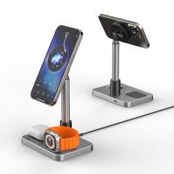 3 in 1 Wireless Charging Station, Aluminum Magnetic Wireless Charger, Foldable 15W Fast Travel Wireless Charger Stand